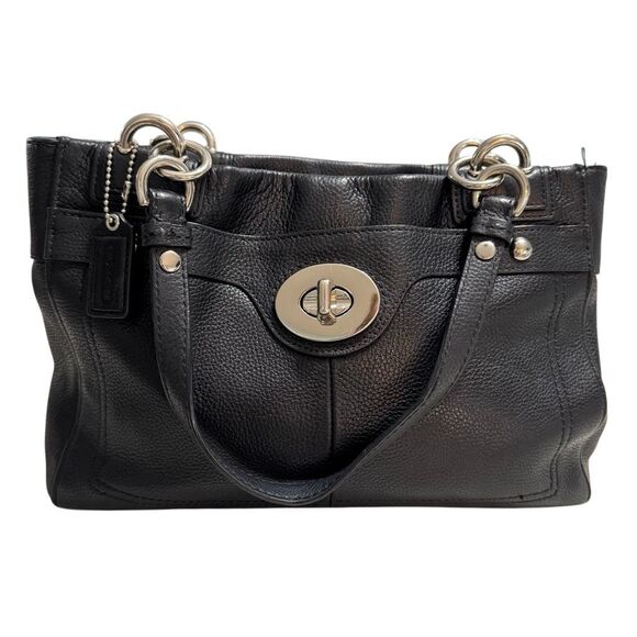 Coach Handbags - Vintage Coach Black Pebbled Leather Turn Lock Tote Shoulder Bag F18921 Silver Ha